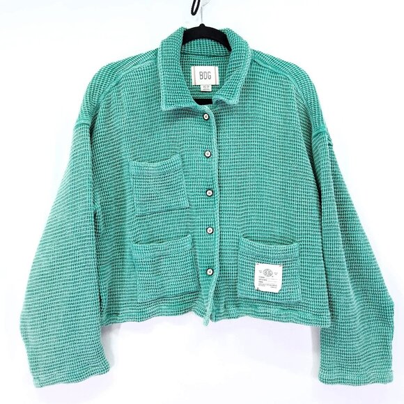 BDG Jersey Chore Waffle Jacket Size XS Oversized Cropped Boxy Button Front - Picture 2 of 13